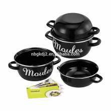 VonShef Ensemble de deux moules en émail méditerranéen de 18cm Pot / casserole avec couvercle profond